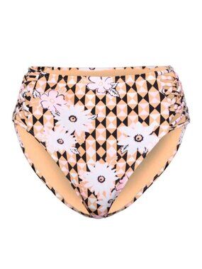 Bikini Swim Bottom High Waist Black Pink Geo Floral Juniors XL 15/17 LR114